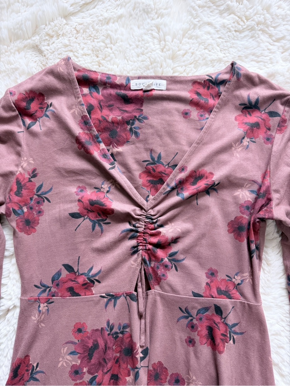 Socialite Mauve Pink Floral V-Neck Dress